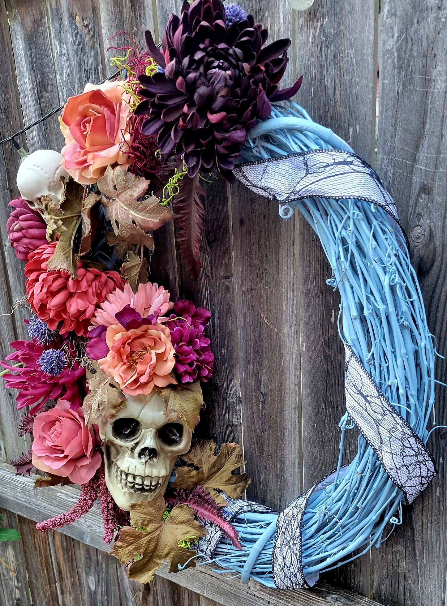 Blue Skeleton Halloween Wreath