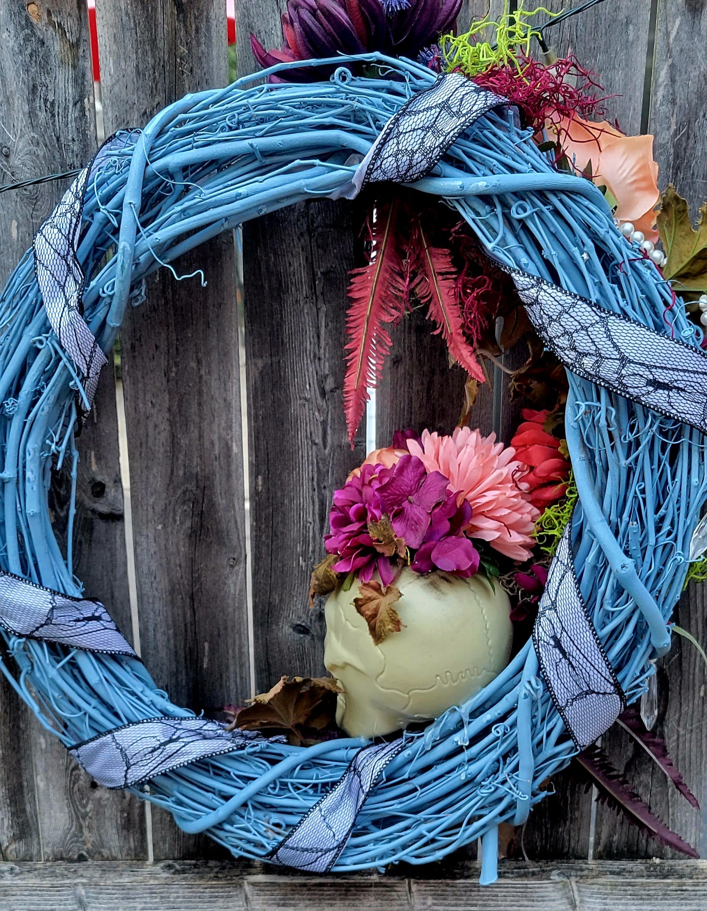Blue Skeleton Halloween Wreath