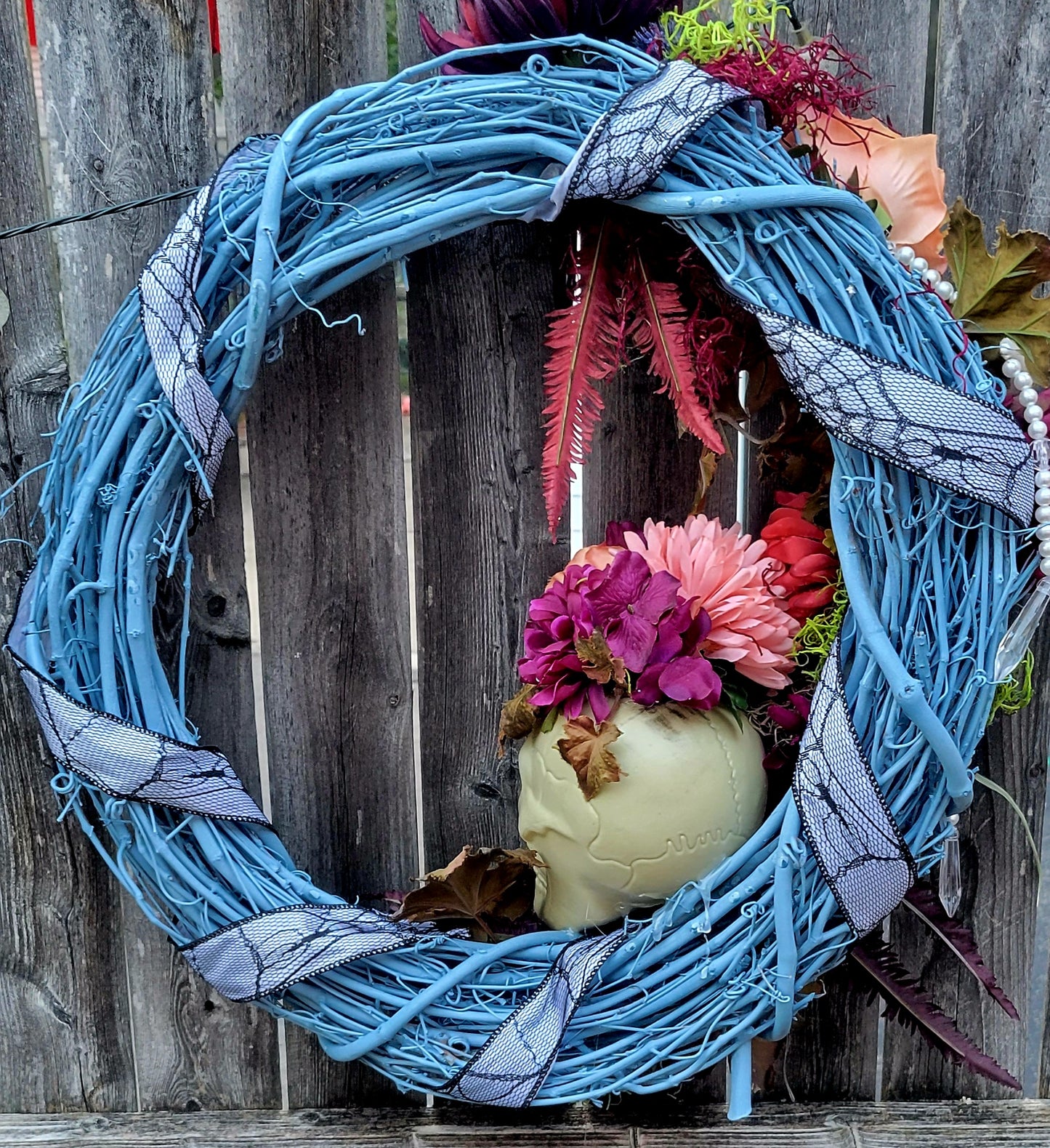 Blue Skeleton Halloween Wreath