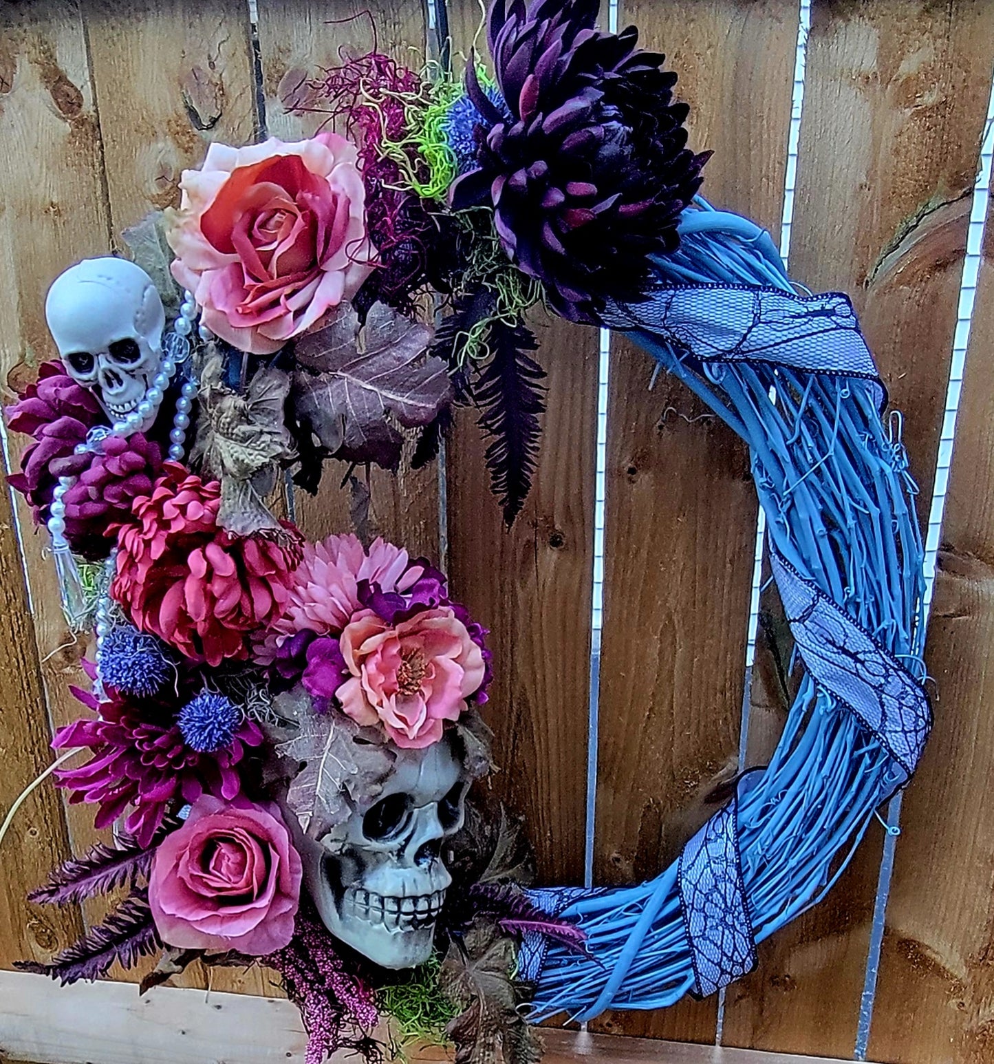 Blue Skeleton Halloween Wreath
