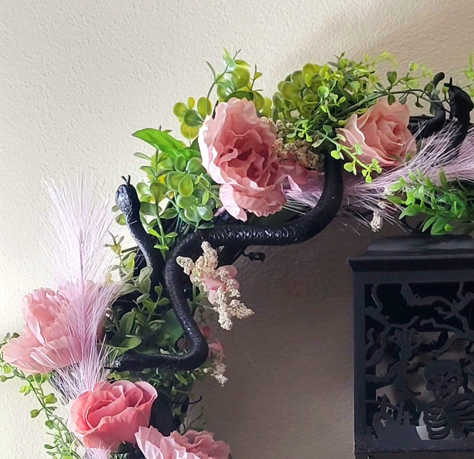 Captivating Pink Snake Charm Halloween Wreath