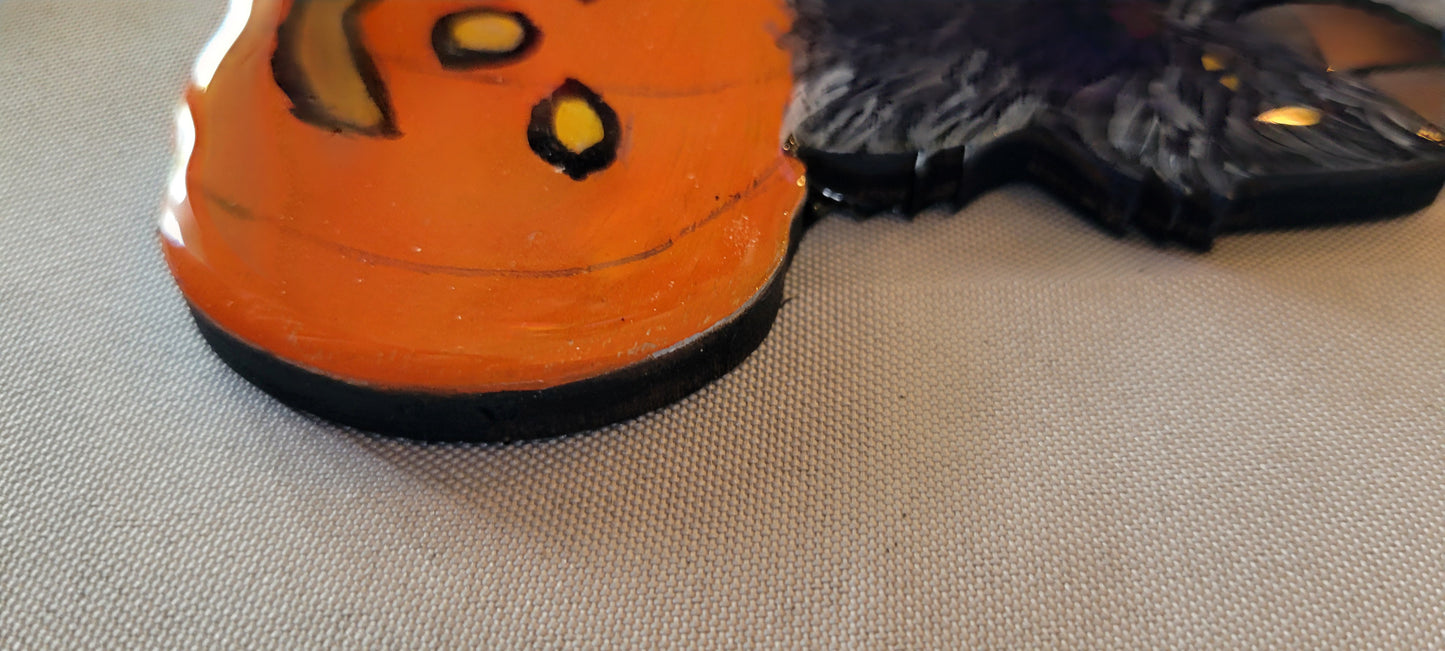 Spooky Cat & Pumpkin Ornament – Halloween Handmade Charm