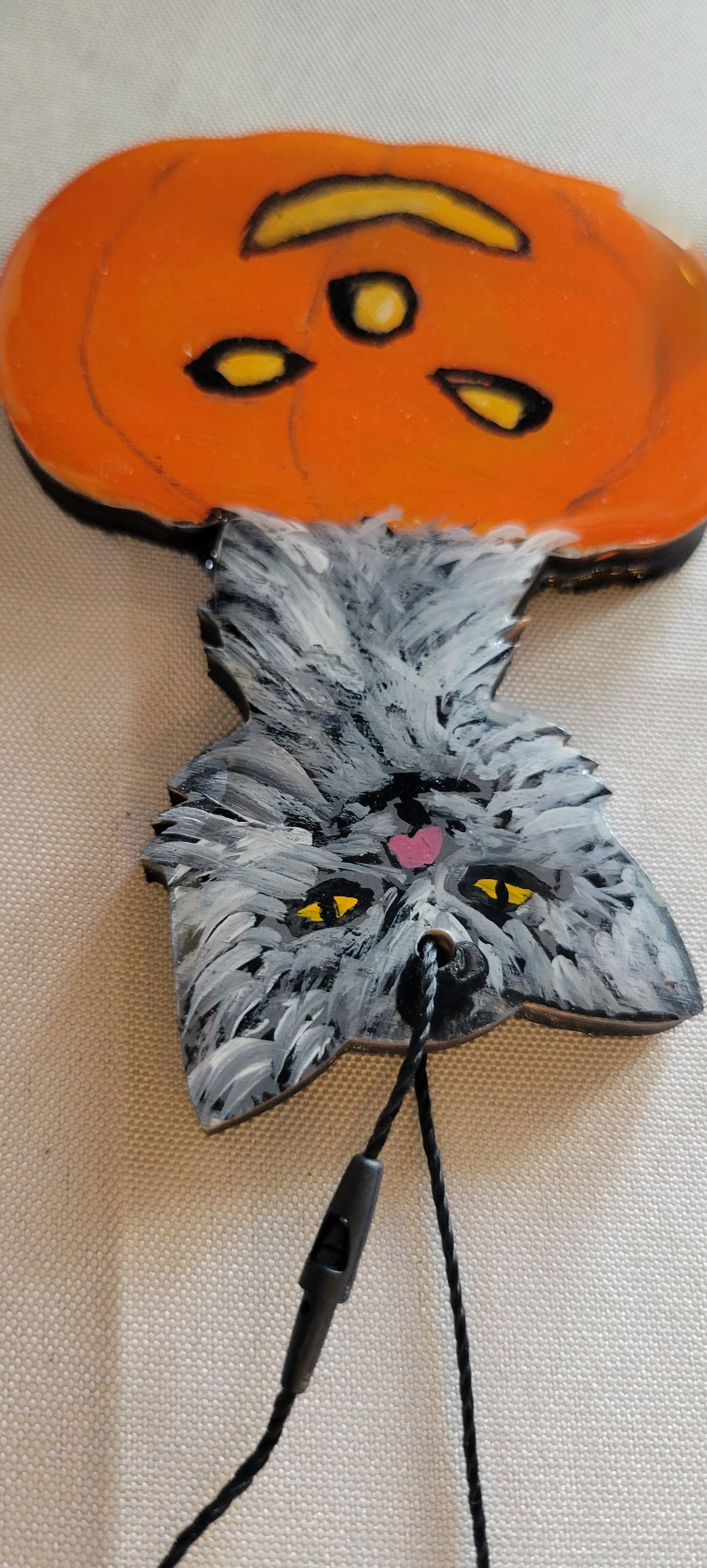 Spooky Cat & Pumpkin Ornament – Halloween Handmade Charm