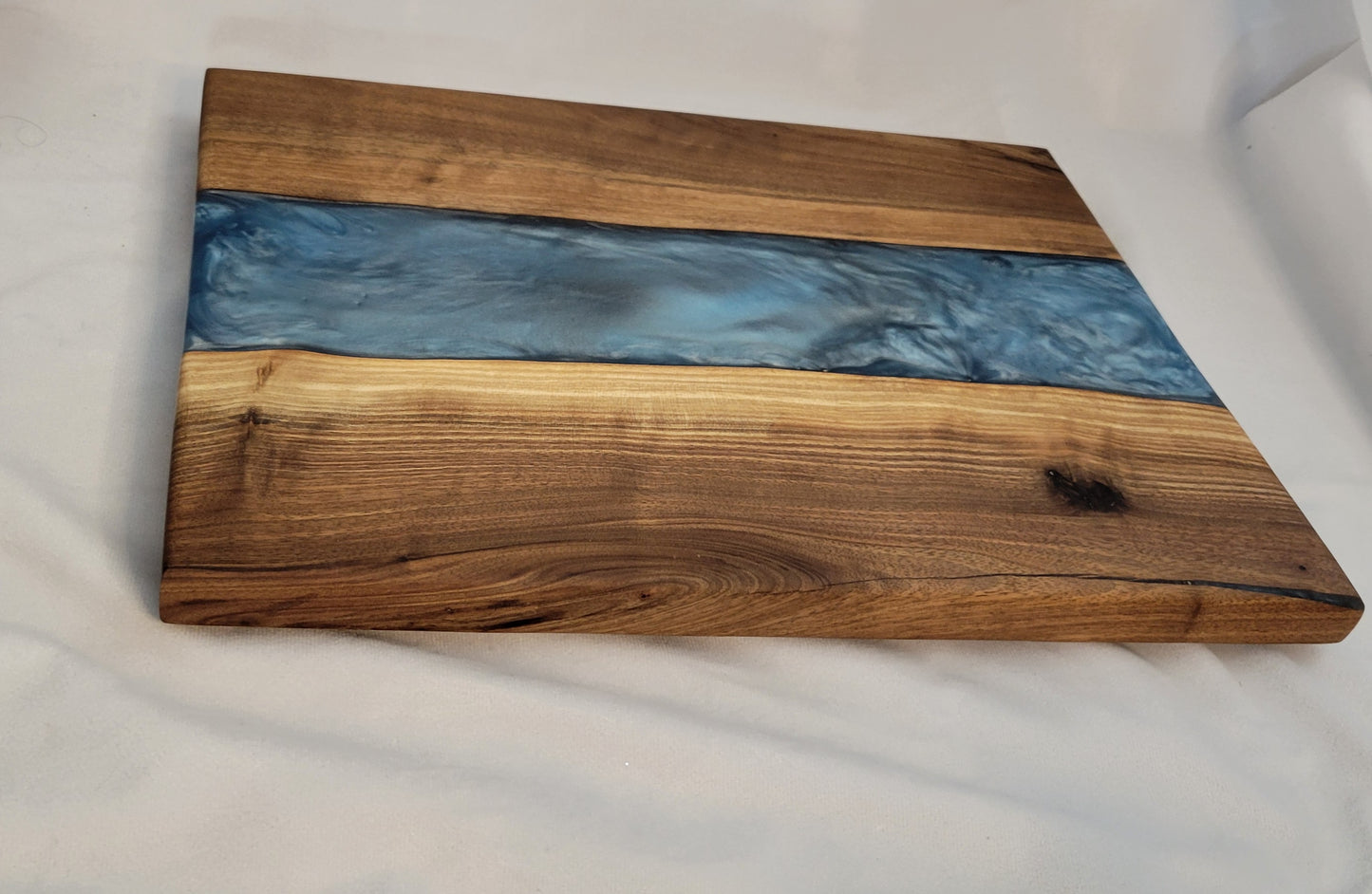 Ocean Breeze Handmade Black Walnut Charcuterie Board with Blue Epoxy River