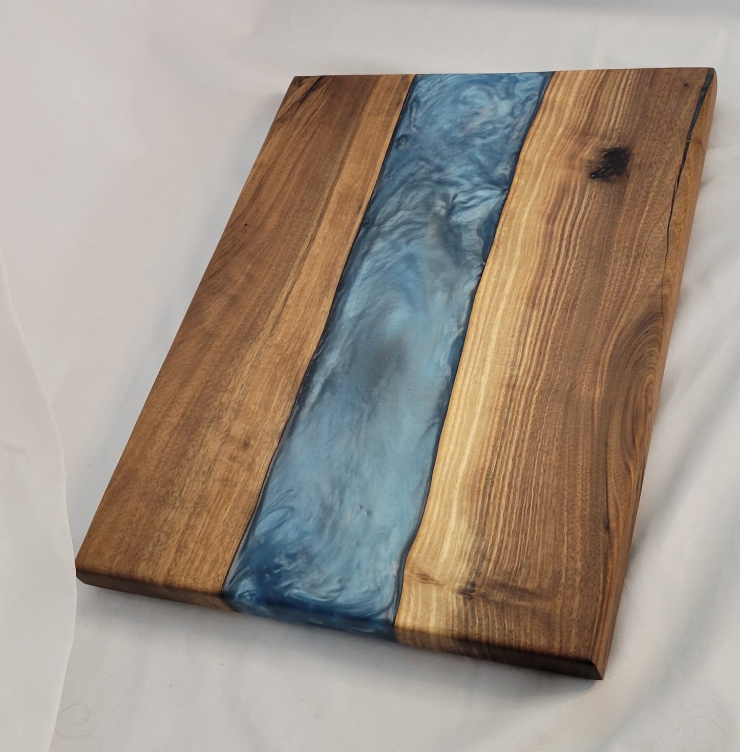 Ocean Breeze Handmade Black Walnut Charcuterie Board with Blue Epoxy River