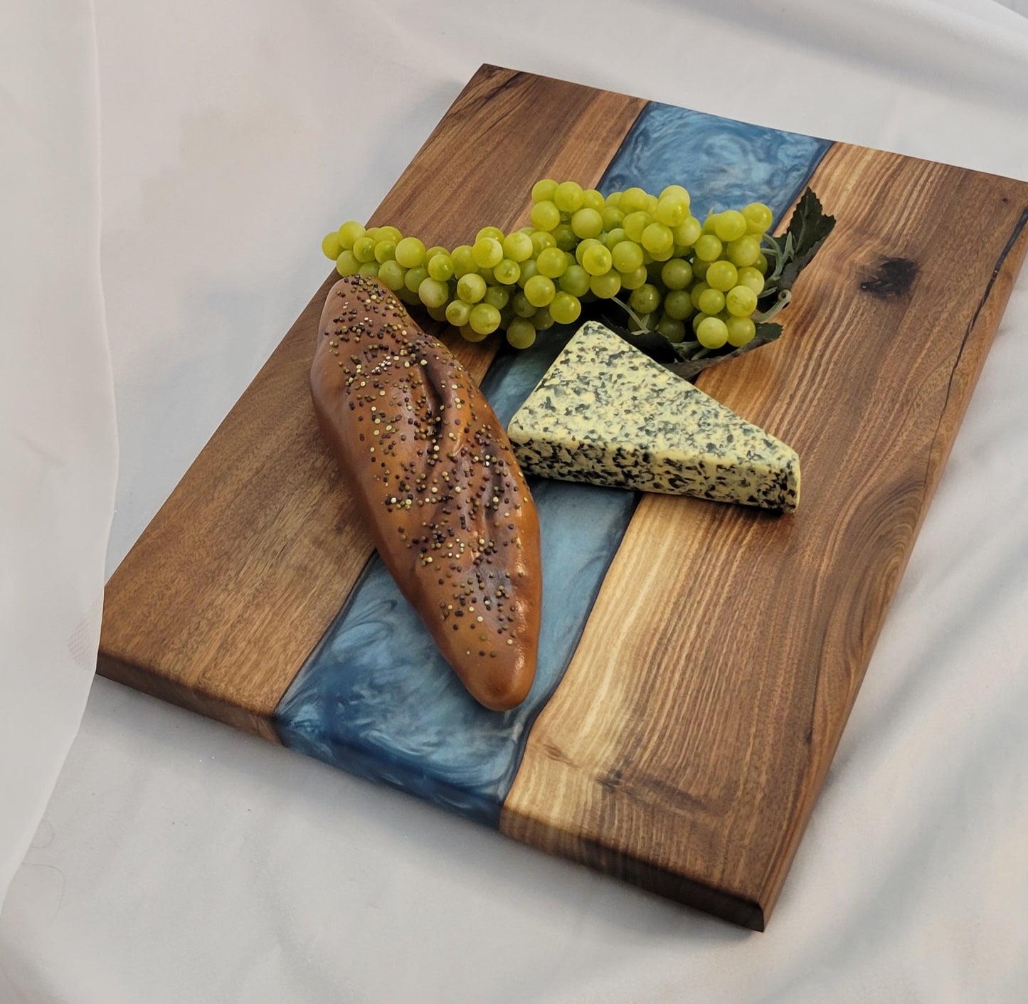 Ocean Breeze Handmade Black Walnut Charcuterie Board with Blue Epoxy River