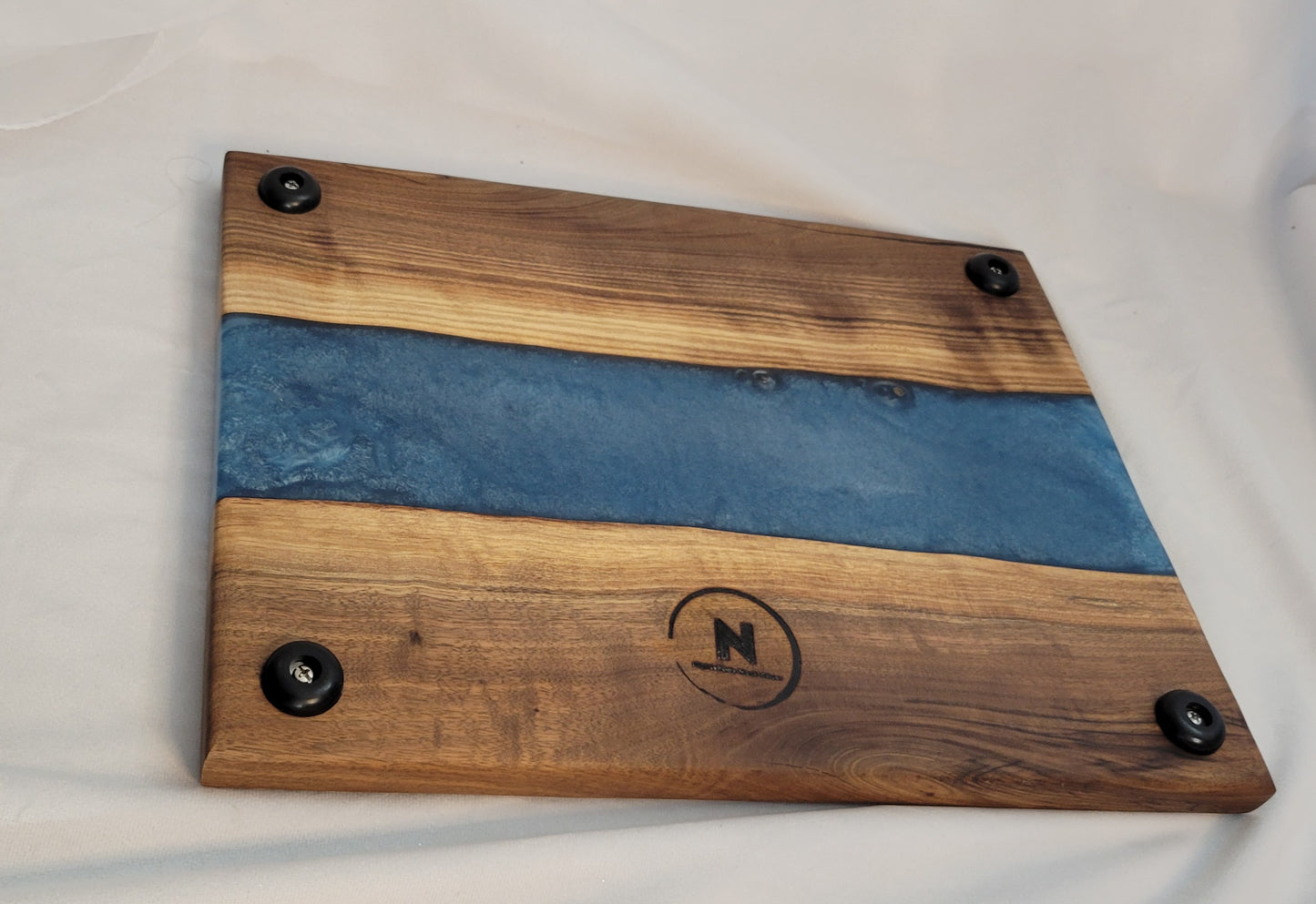 Ocean Breeze Handmade Black Walnut Charcuterie Board with Blue Epoxy River