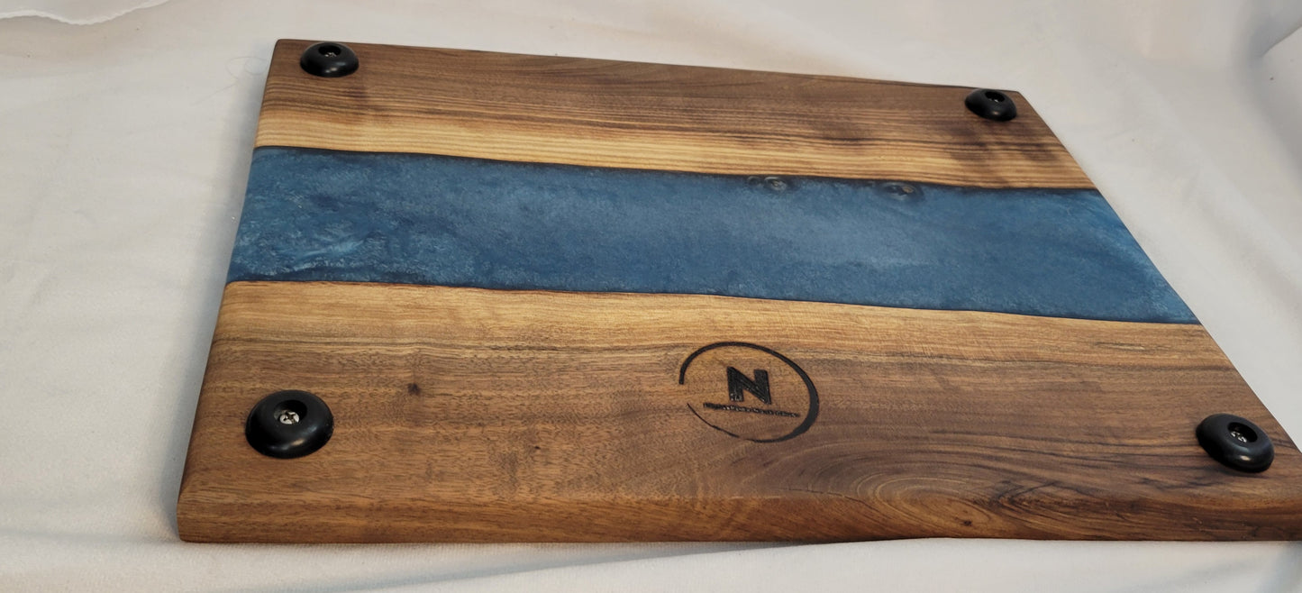 Ocean Breeze Handmade Black Walnut Charcuterie Board with Blue Epoxy River