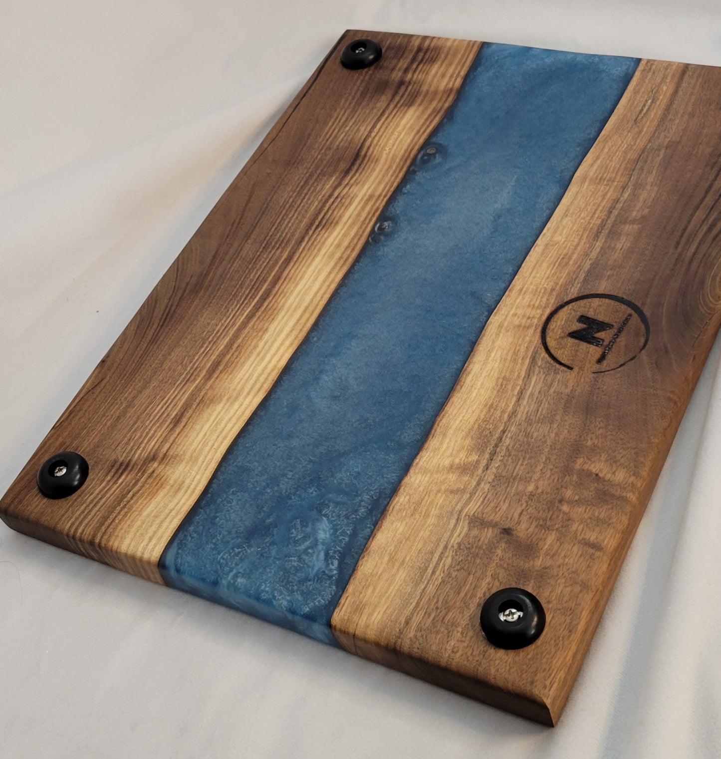 Ocean Breeze Handmade Black Walnut Charcuterie Board with Blue Epoxy River