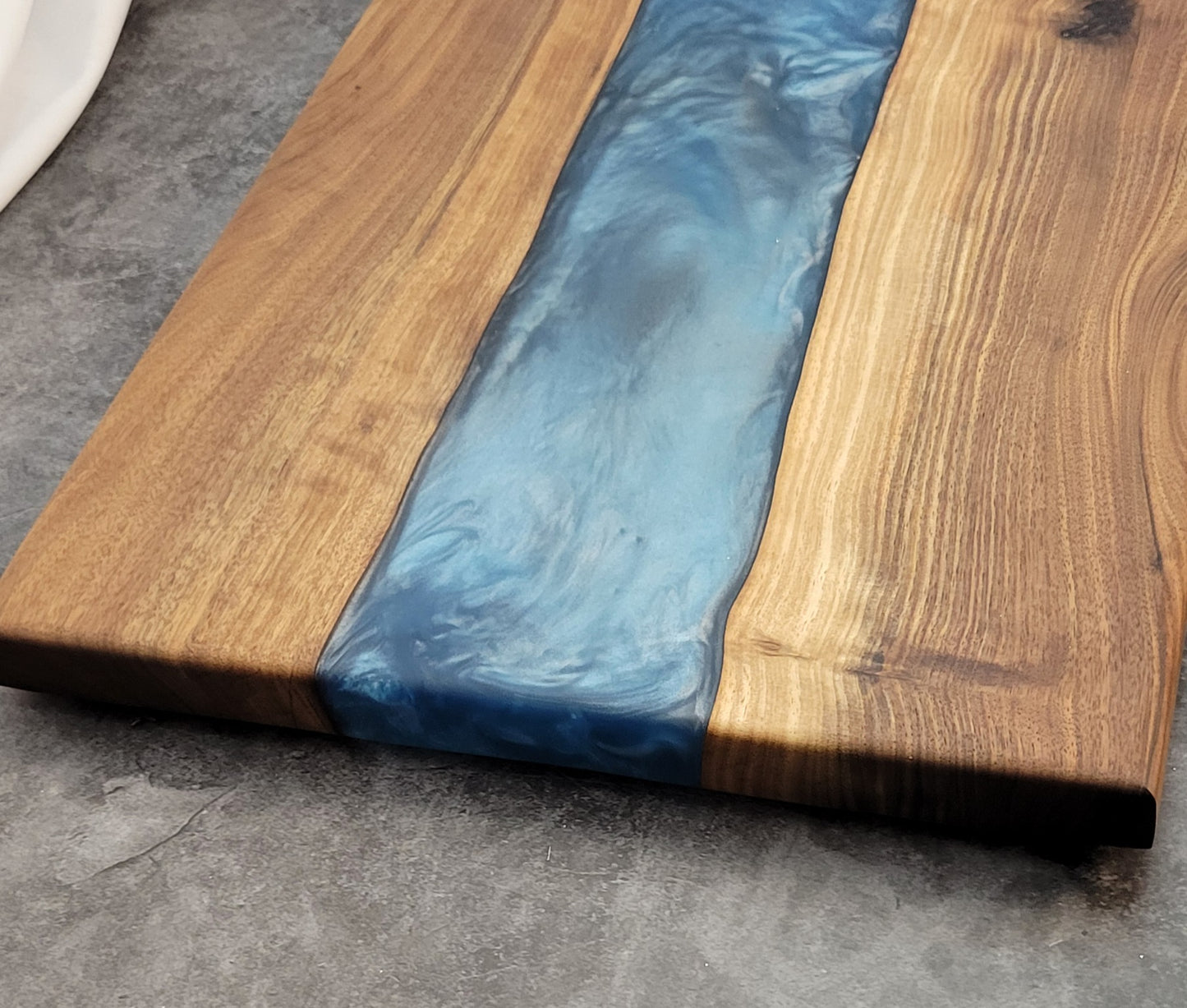Ocean Breeze Handmade Black Walnut Charcuterie Board with Blue Epoxy River