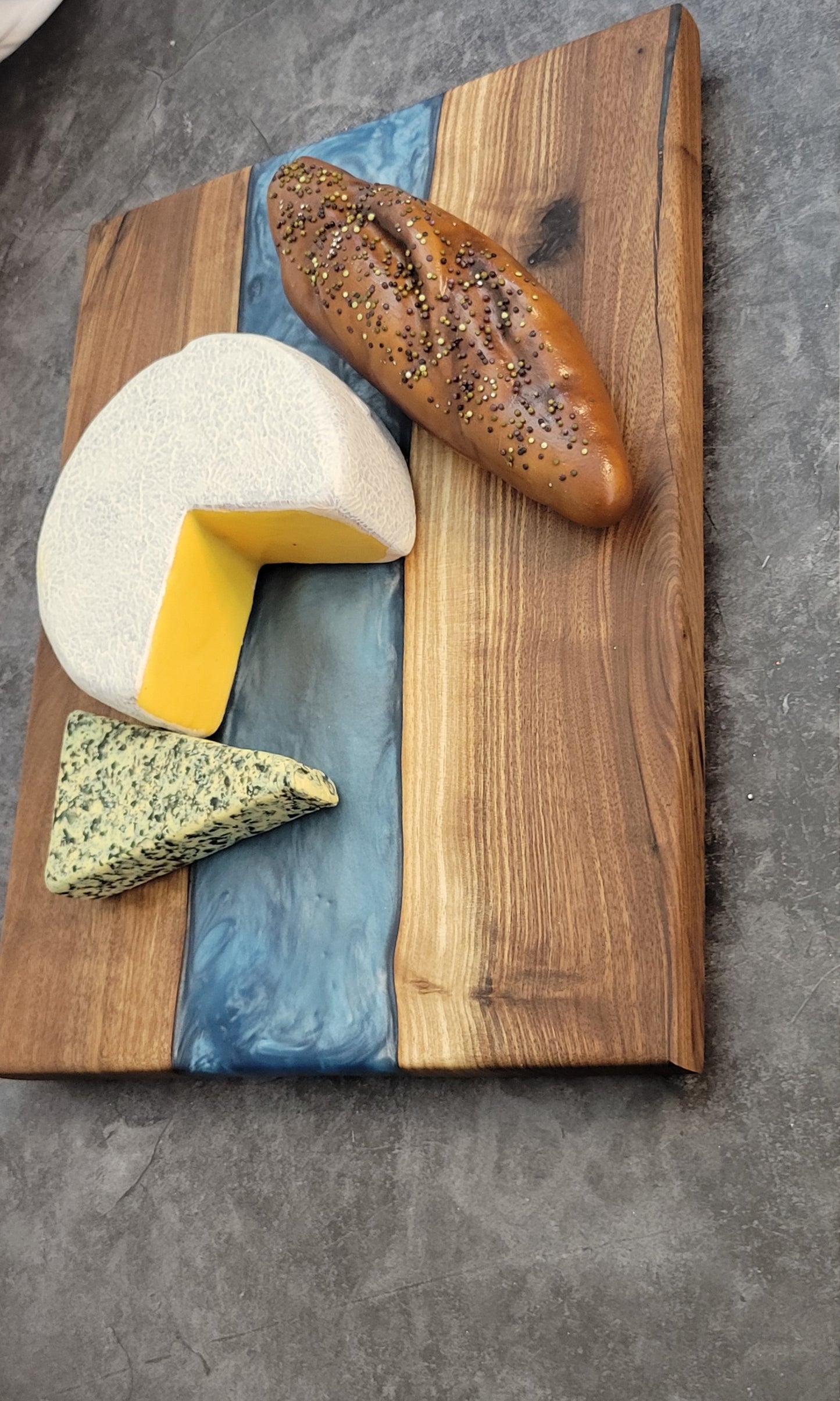 Ocean Breeze Handmade Black Walnut Charcuterie Board with Blue Epoxy River