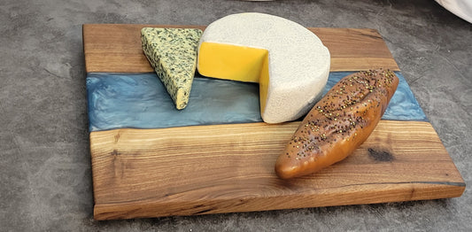 Ocean Breeze Handmade Black Walnut Charcuterie Board with Blue Epoxy River