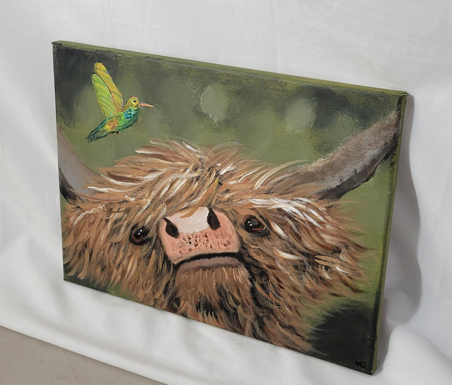 Meadow Whimsy – Highland Cow & Hummingbird Canvas Wall Art
