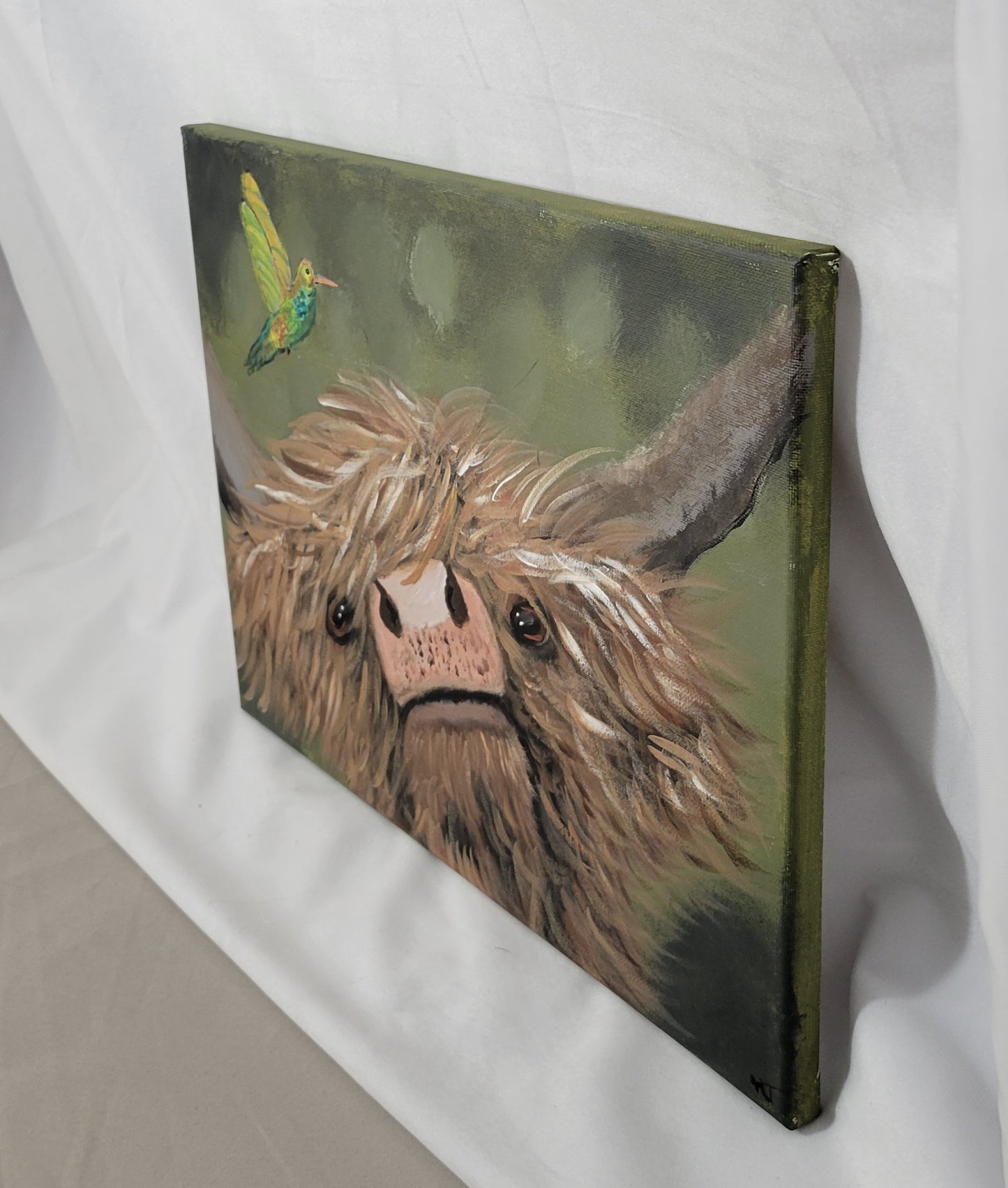 Meadow Whimsy – Highland Cow & Hummingbird Canvas Wall Art