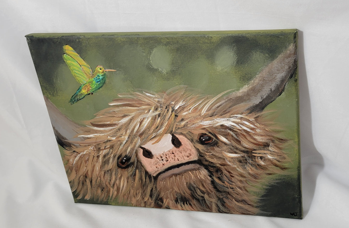 Meadow Whimsy – Highland Cow & Hummingbird Canvas Wall Art