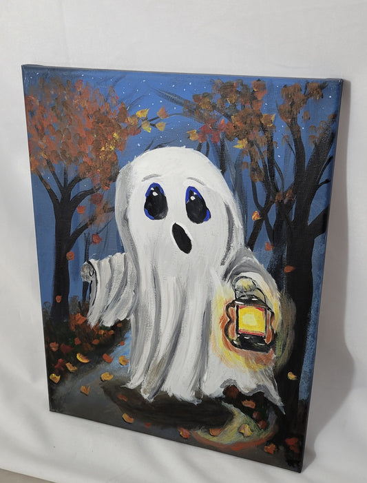 Lantern Lit Boo – A Hauntingly Cozy Night Canvas Wall Art