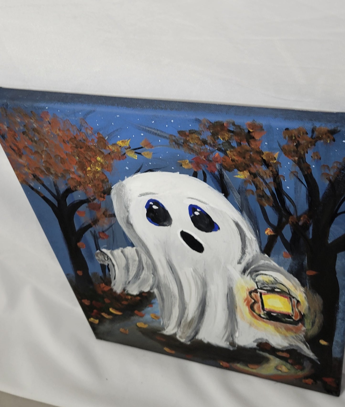 Lantern Lit Boo – A Hauntingly Cozy Night Canvas Wall Art