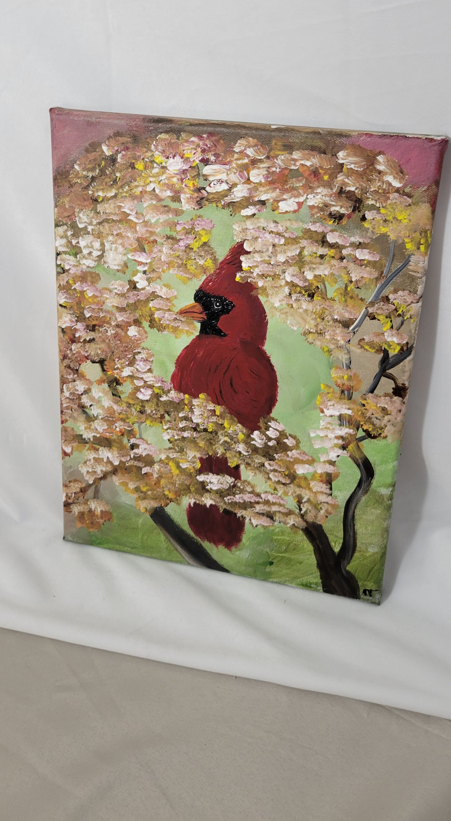 Spring Sentinel – Hand Painted Cardinal on Canvas