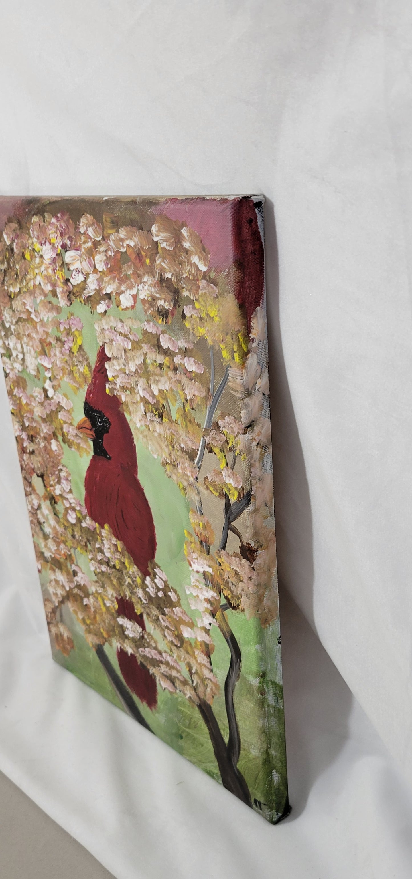 Spring Sentinel – Hand Painted Cardinal on Canvas