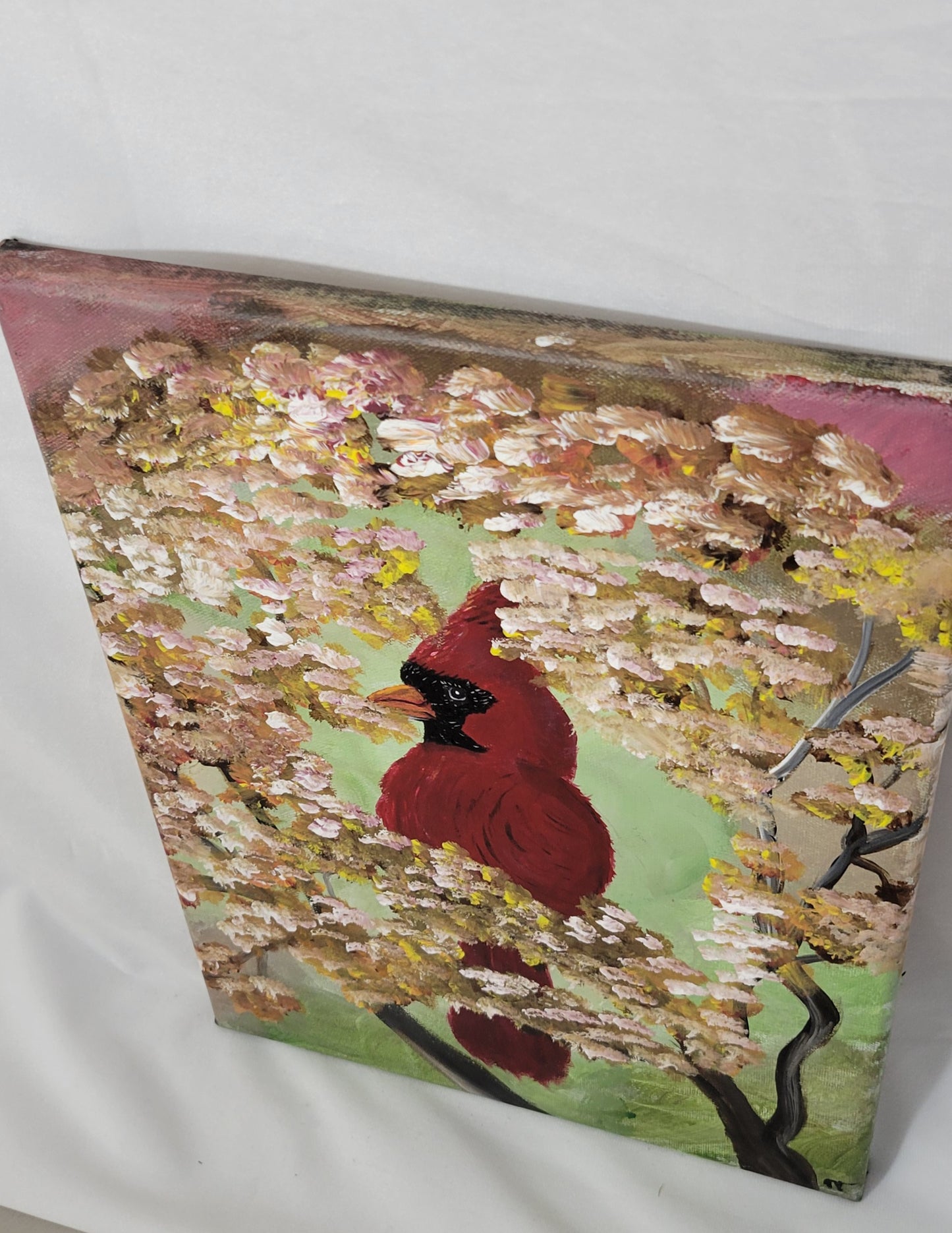 Spring Sentinel – Hand Painted Cardinal on Canvas