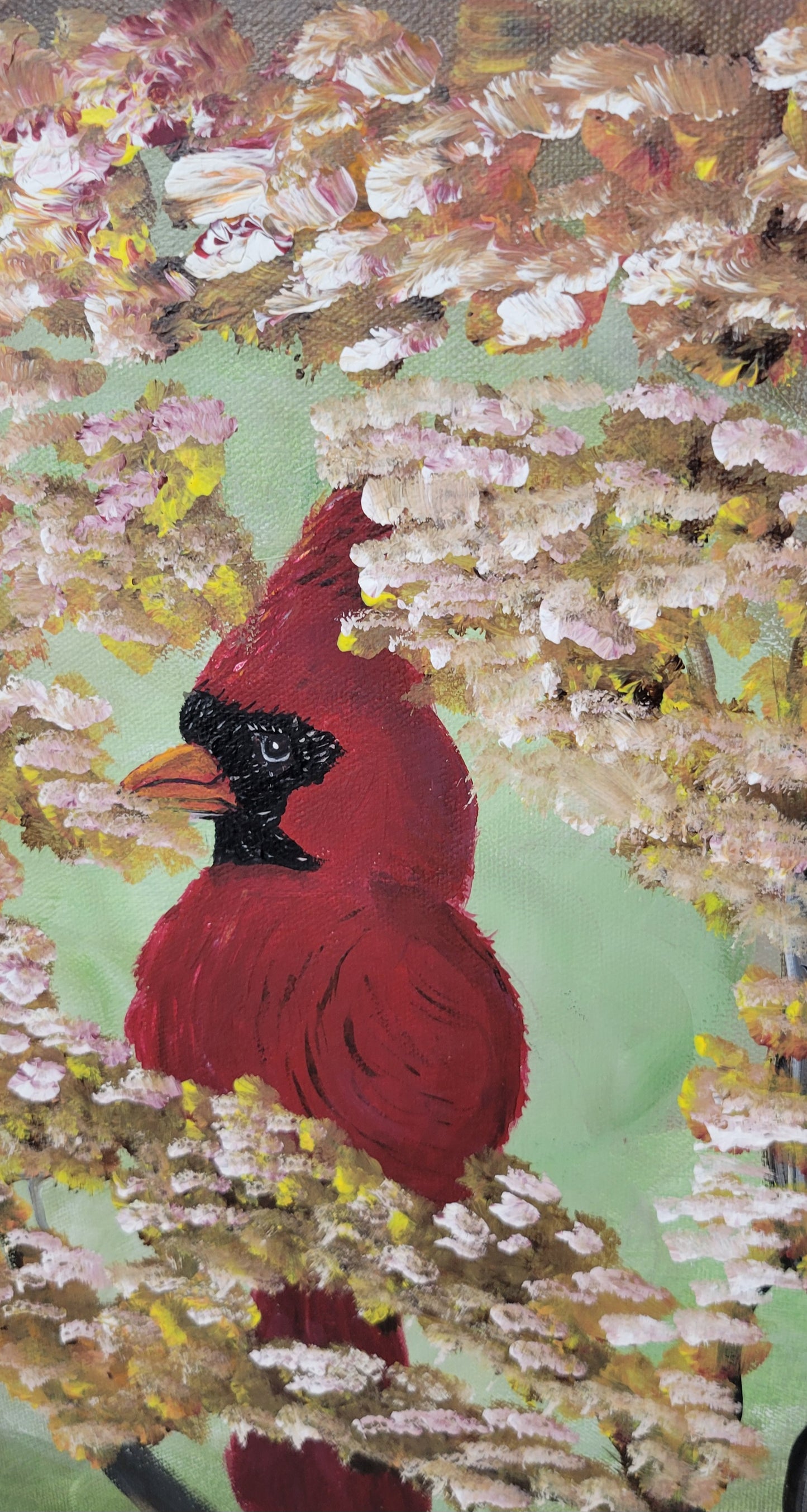 Spring Sentinel – Hand Painted Cardinal on Canvas