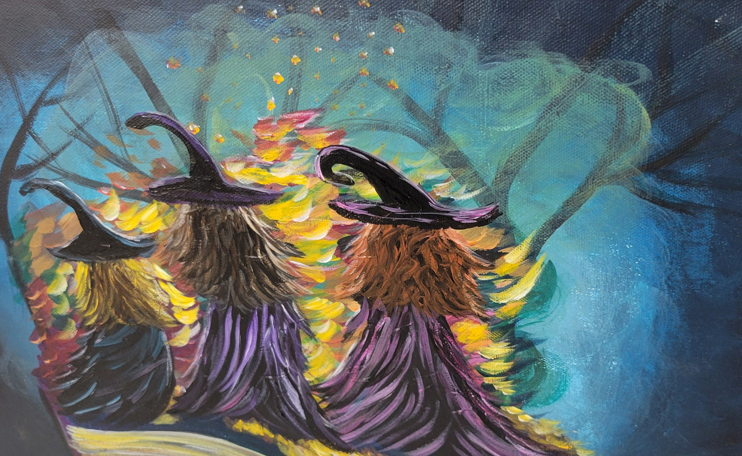 Whispers & Witches – A Midnight Gathering Canvas Painting