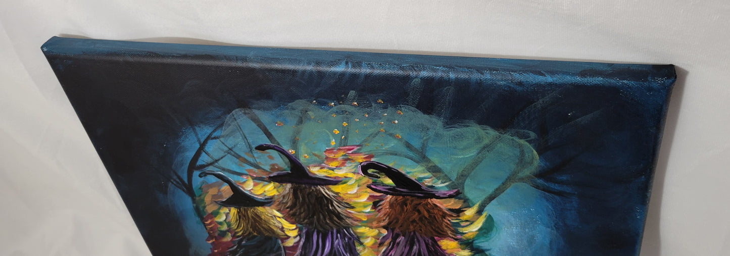 Whispers & Witches – A Midnight Gathering Canvas Painting