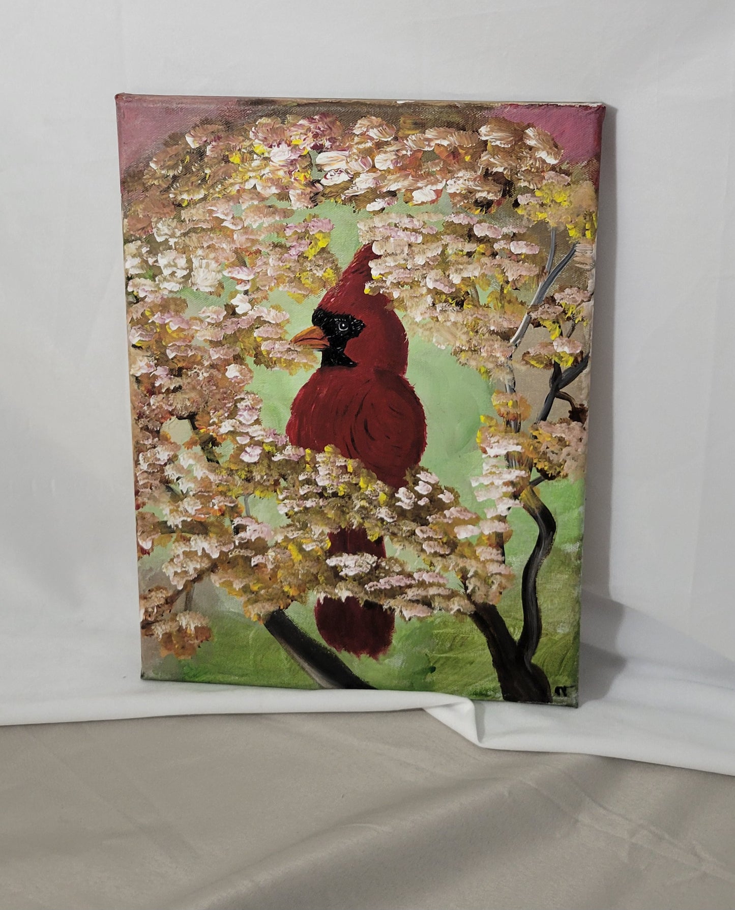 Spring Sentinel – Hand Painted Cardinal on Canvas
