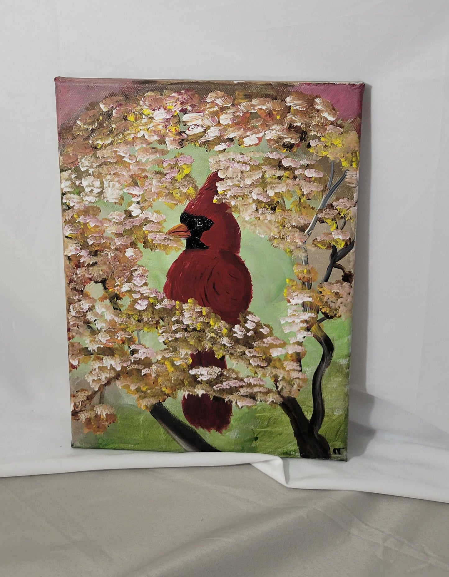 Spring Sentinel – Hand Painted Cardinal on Canvas
