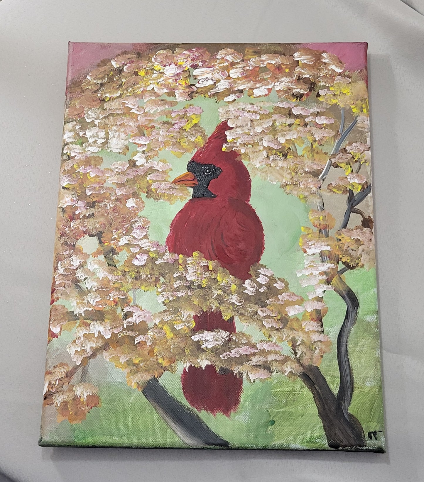 Spring Sentinel – Hand Painted Cardinal on Canvas