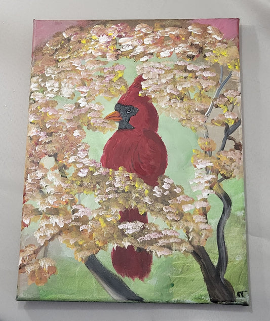 Spring Sentinel – Hand Painted Cardinal on Canvas