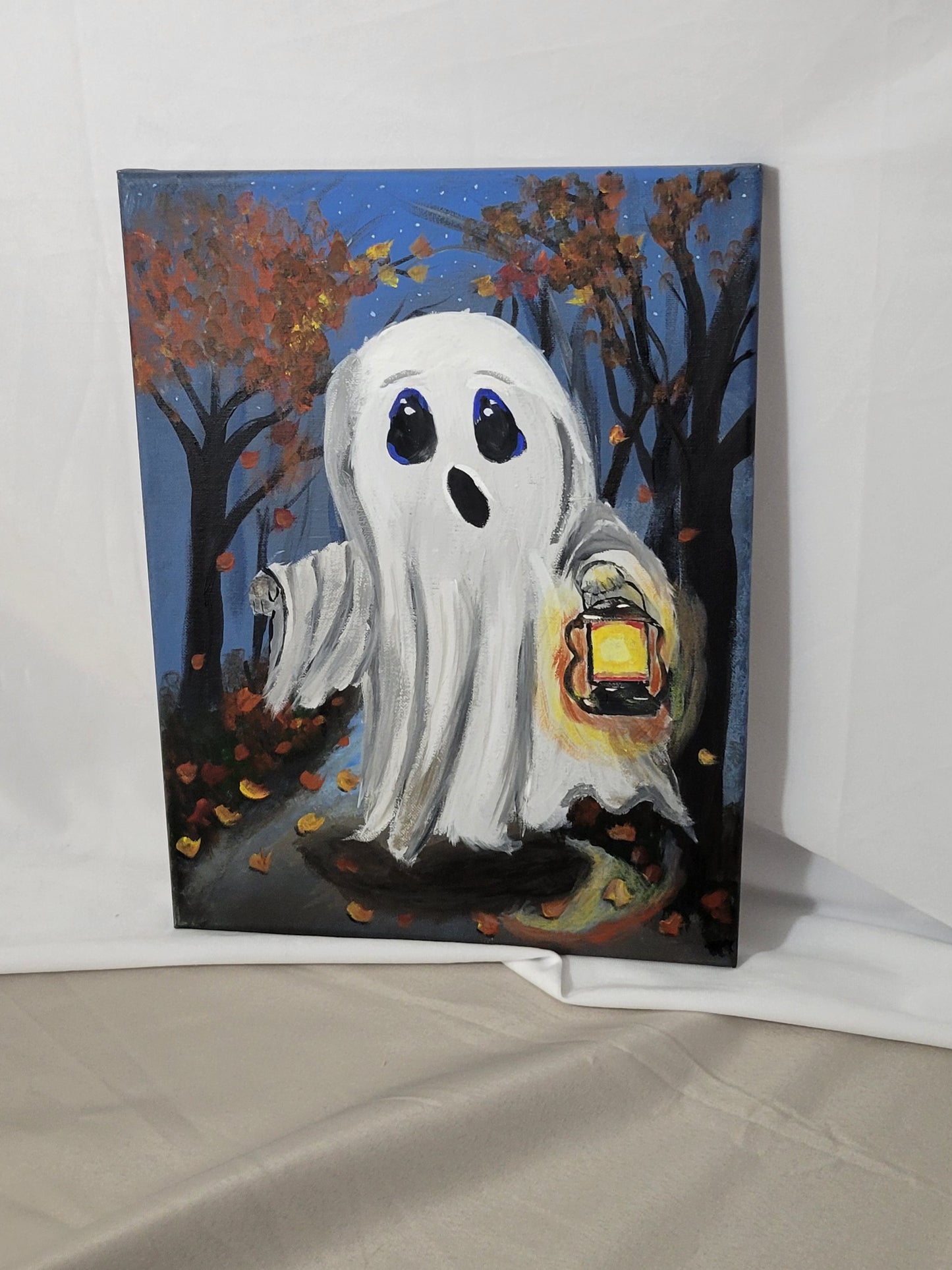 Lantern Lit Boo – A Hauntingly Cozy Night Canvas Wall Art