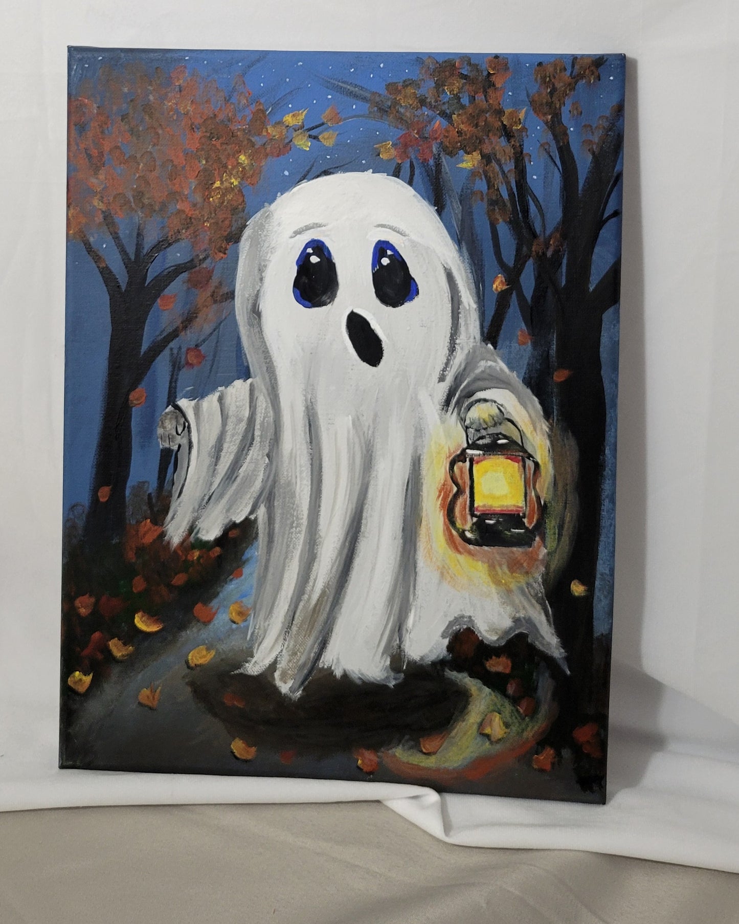Lantern Lit Boo – A Hauntingly Cozy Night Canvas Wall Art