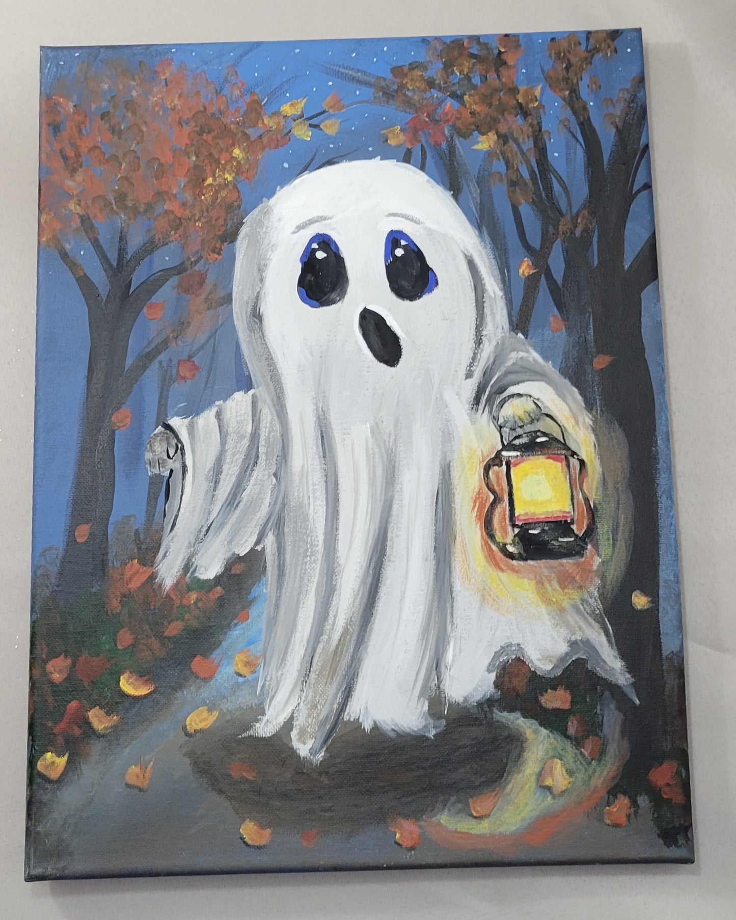 Lantern Lit Boo – A Hauntingly Cozy Night Canvas Wall Art