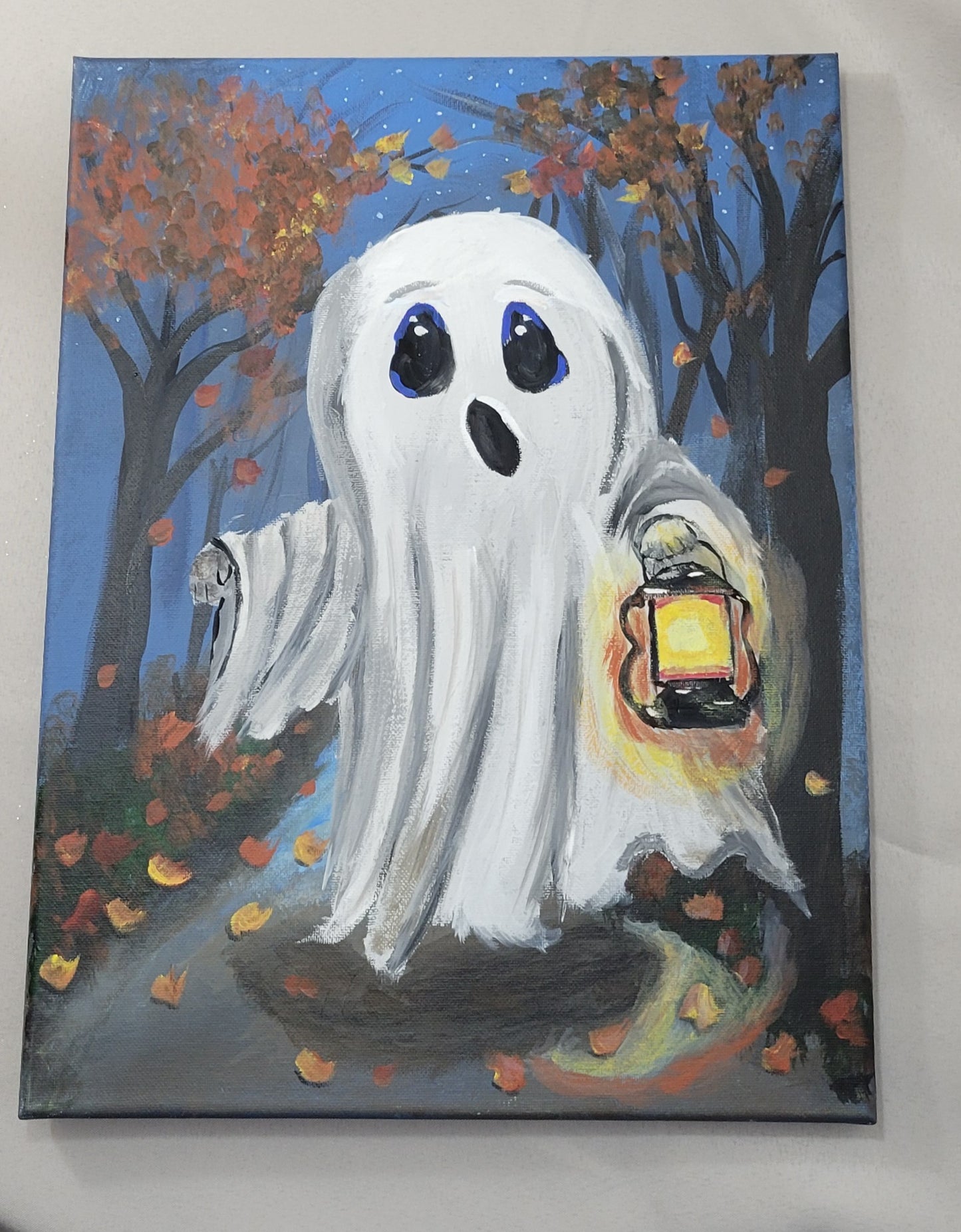 Lantern Lit Boo – A Hauntingly Cozy Night Canvas Wall Art