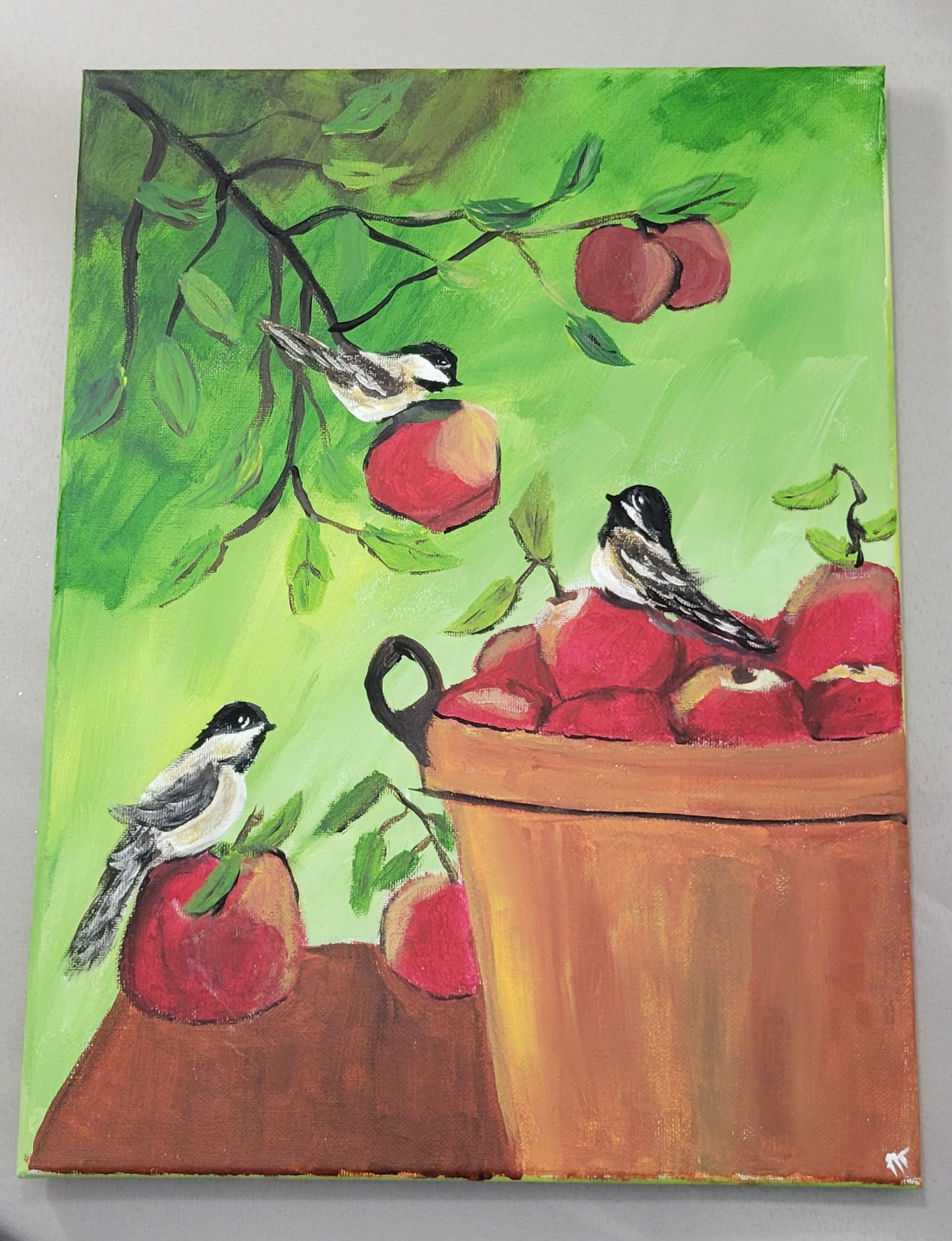 Chickadee Harvest – Acrylic Painting on Canvas