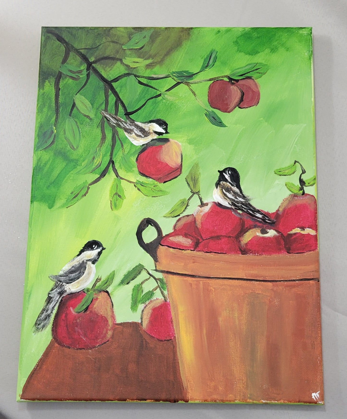 Chickadee Harvest – Acrylic Painting on Canvas