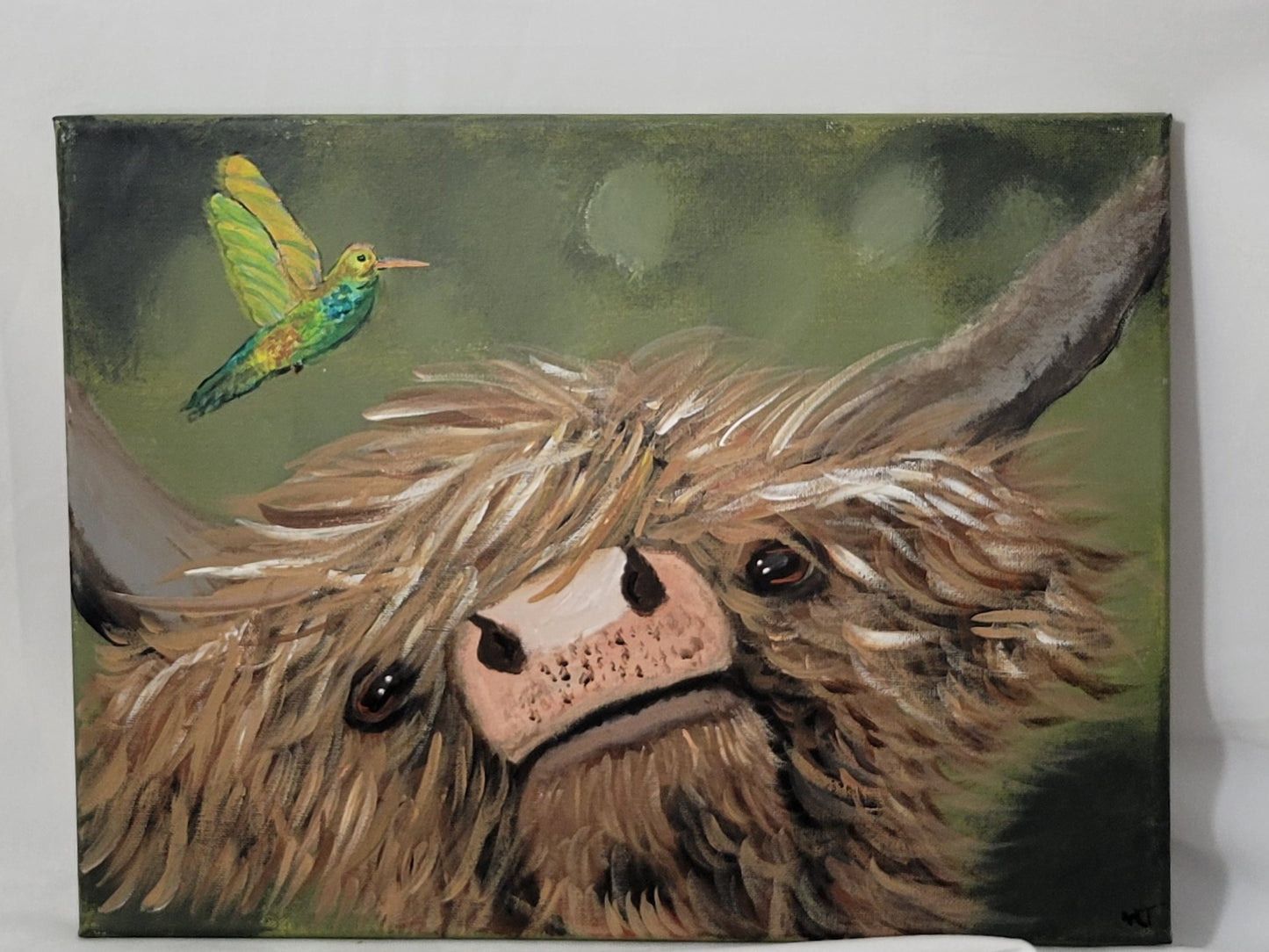 Meadow Whimsy – Highland Cow & Hummingbird Canvas Wall Art