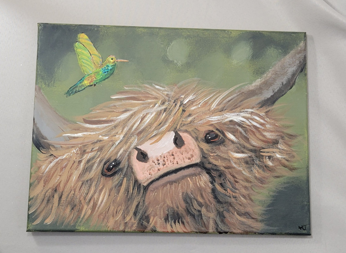 Meadow Whimsy – Highland Cow & Hummingbird Canvas Wall Art