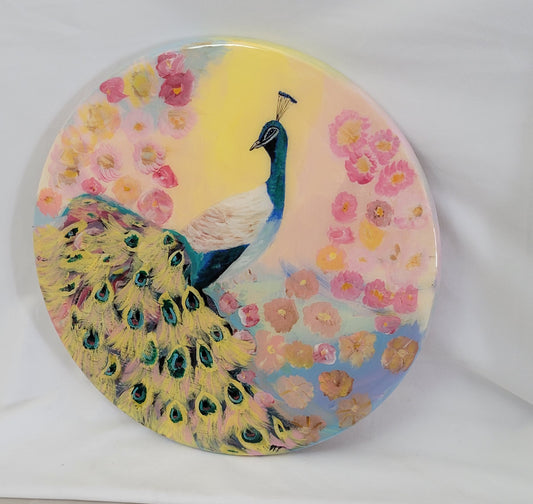 Peacock Reverie – Epoxy Sealed Peacock & Bloom Wall Decor