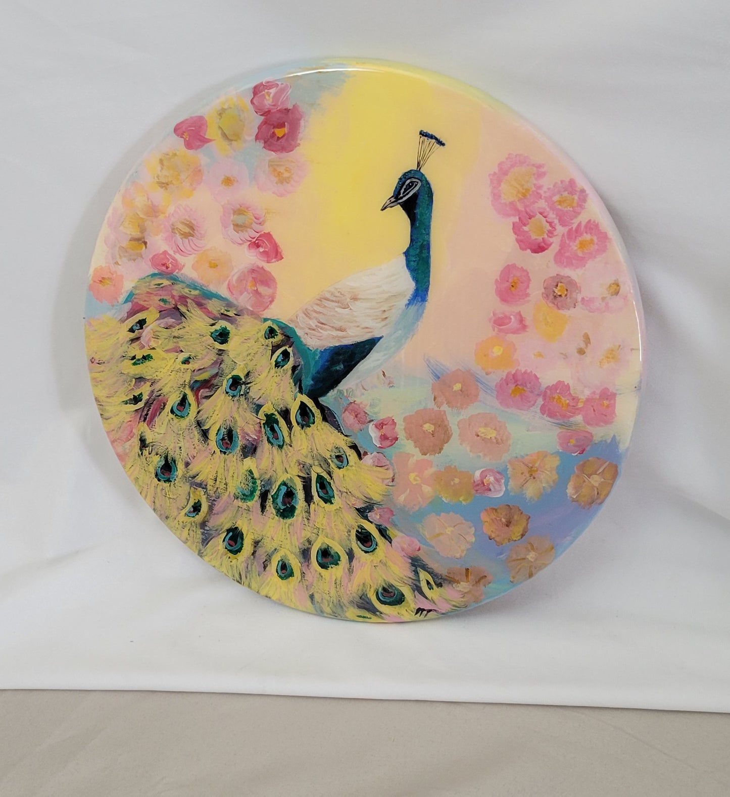 Peacock Reverie – Epoxy Sealed Peacock & Bloom Wall Decor