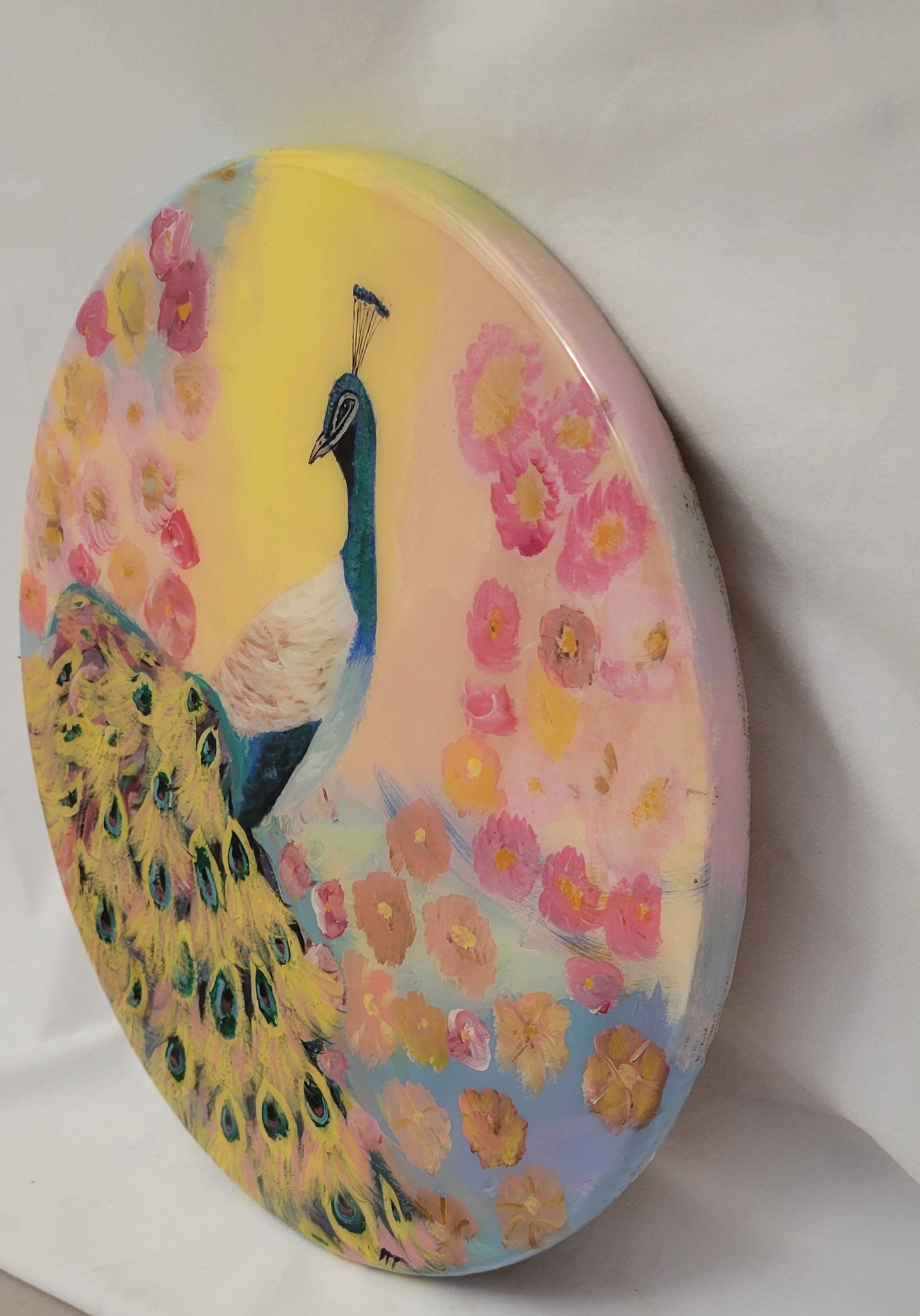 Peacock Reverie – Epoxy Sealed Peacock & Bloom Wall Decor