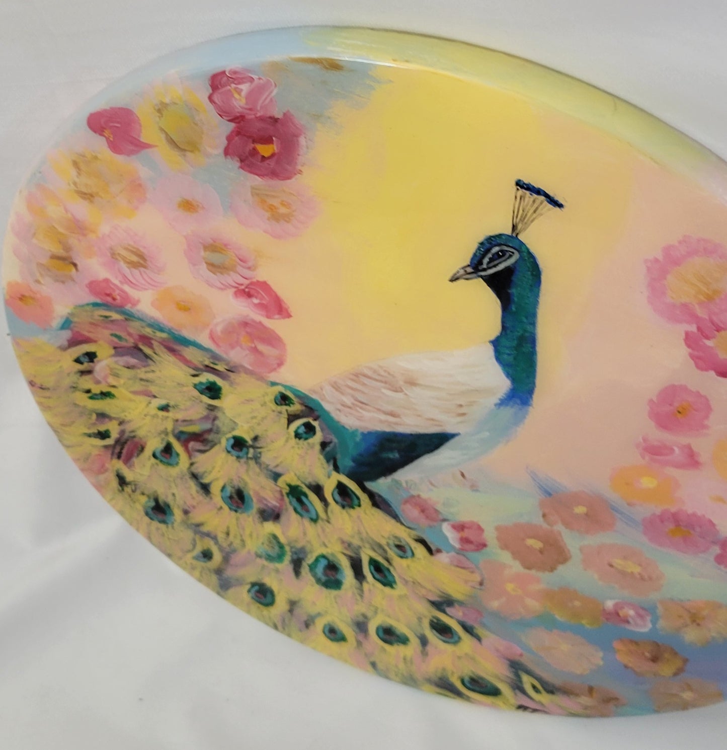 Peacock Reverie – Epoxy Sealed Peacock & Bloom Wall Decor