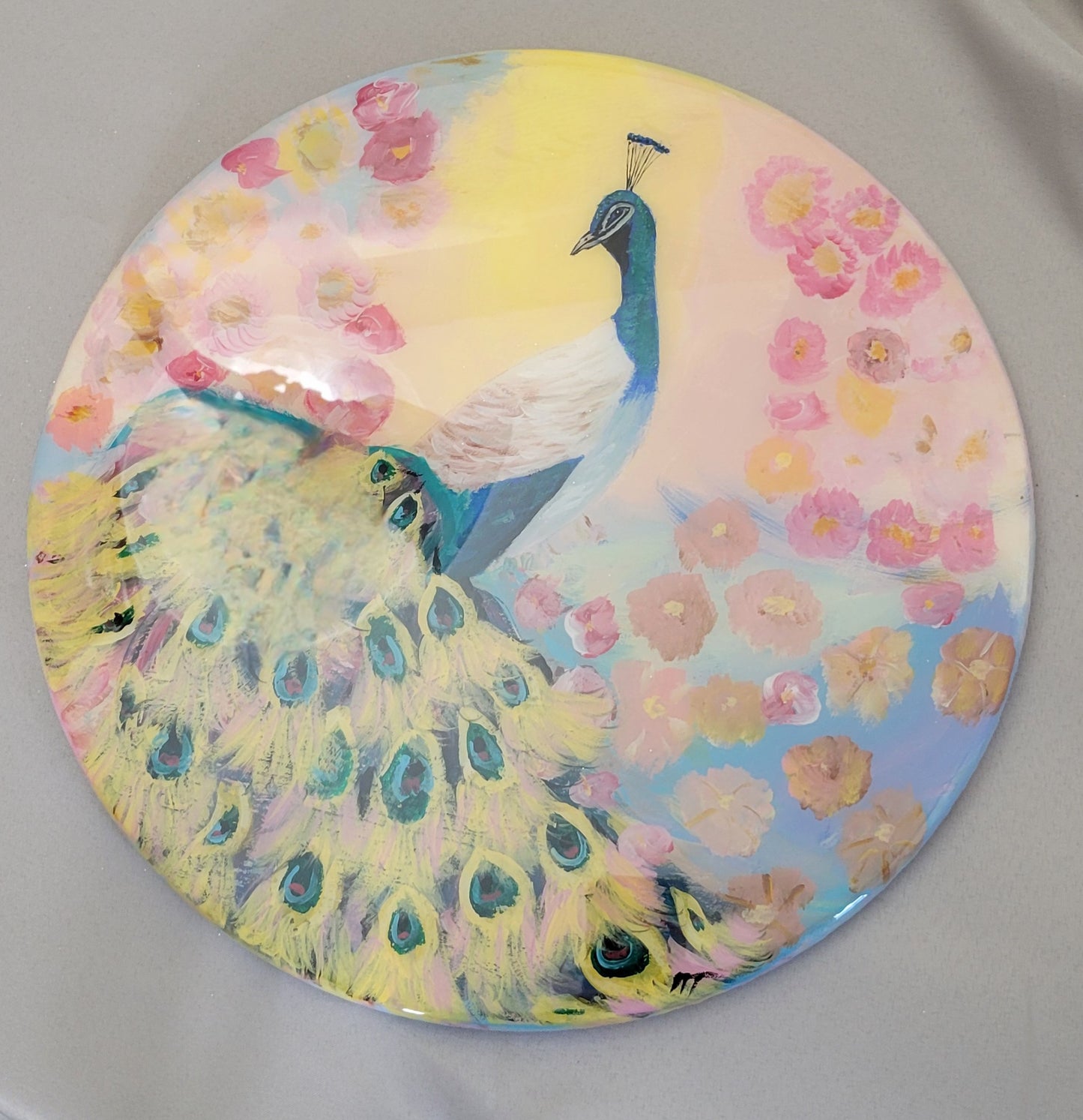 Peacock Reverie – Epoxy Sealed Peacock & Bloom Wall Decor
