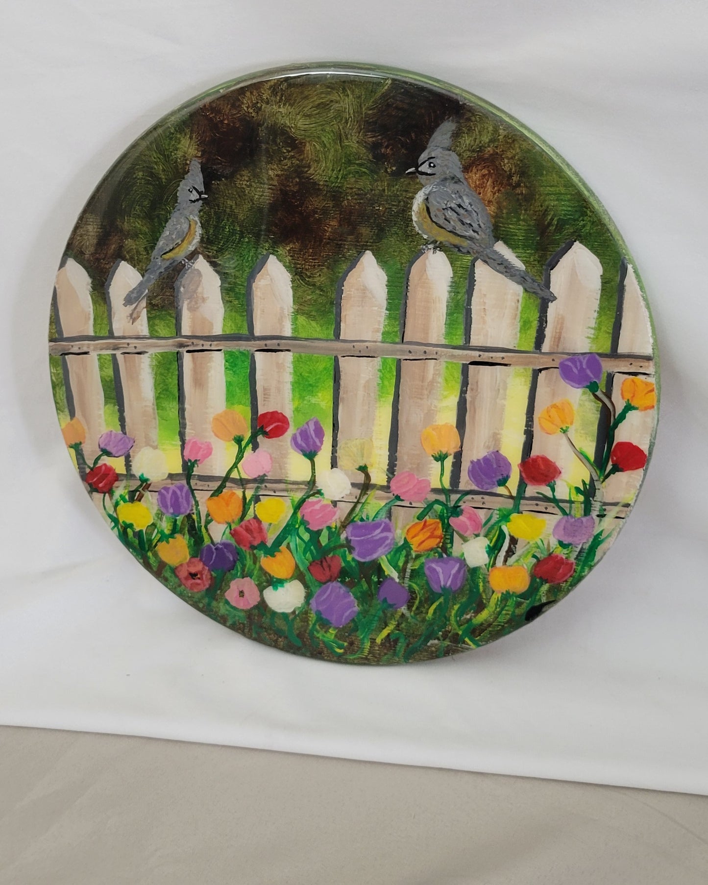 Garden Greetings – Hand Painted Bird & Flower Fence Round