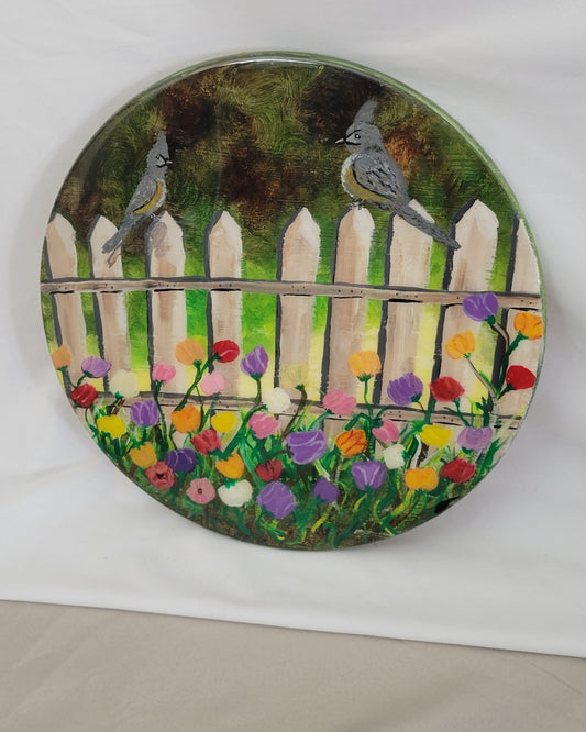 Garden Greetings – Hand Painted Bird & Flower Fence Round