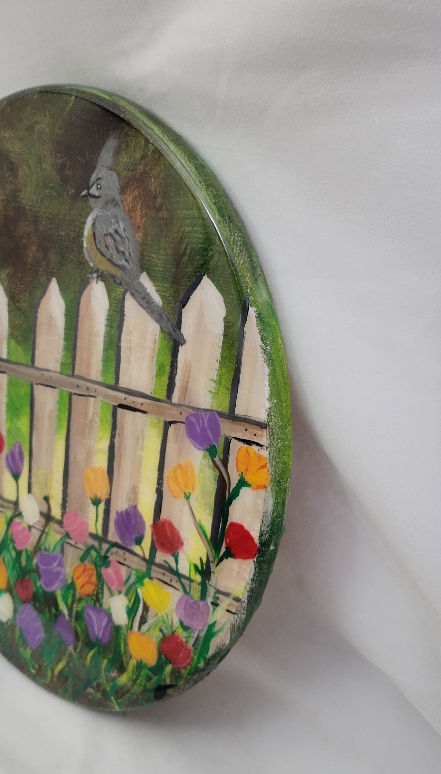Garden Greetings – Hand Painted Bird & Flower Fence Round