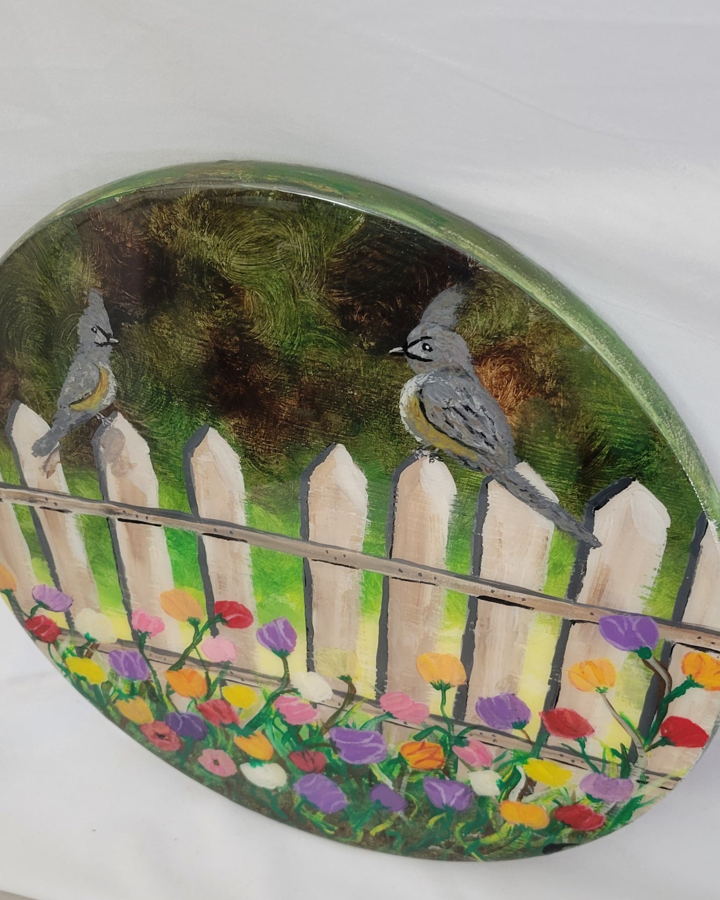Garden Greetings – Hand Painted Bird & Flower Fence Round