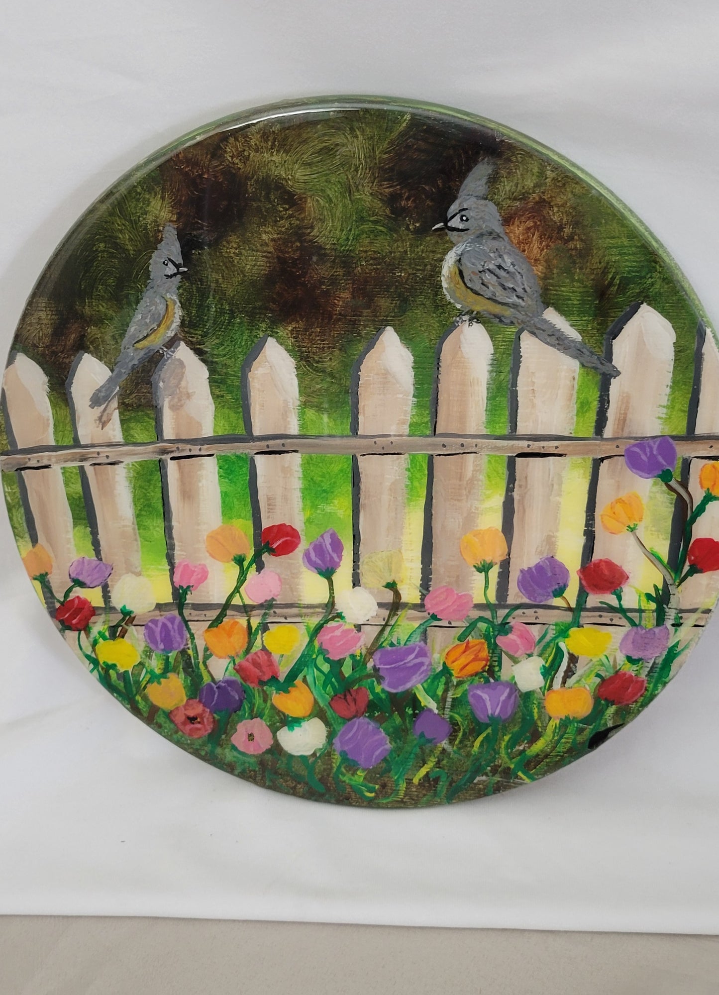 Garden Greetings – Hand Painted Bird & Flower Fence Round