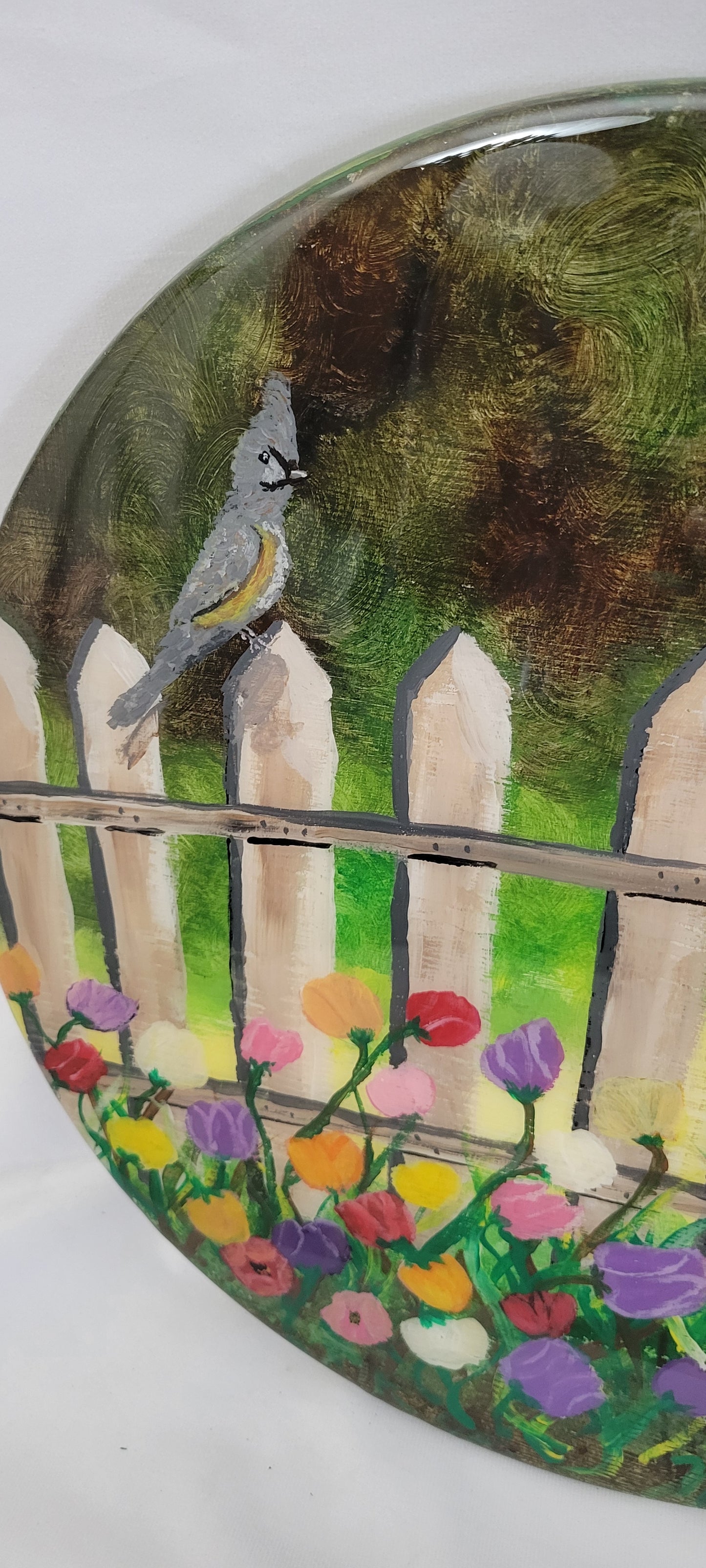 Garden Greetings – Hand Painted Bird & Flower Fence Round